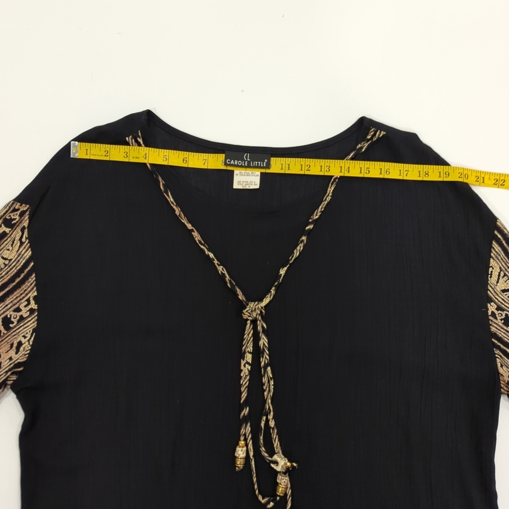 Vintage Carole Little Black and Tan Patterned Blouse - Women's 16 Tribal Animal - Picture 11 of 14